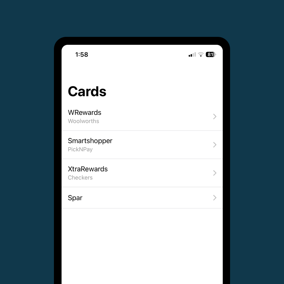 Card list screen